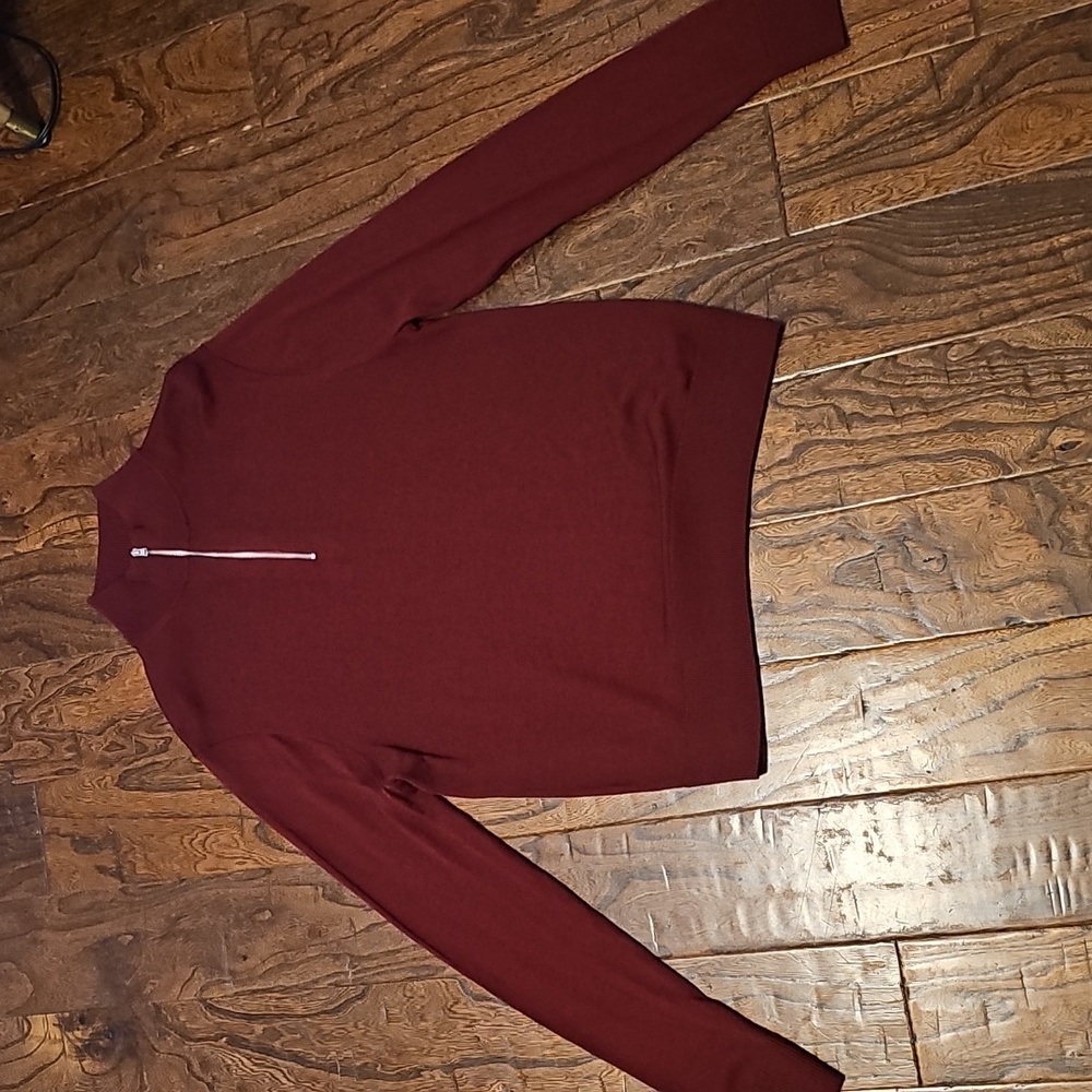 J Crew Merino Wool Blend Half Zipper Burgundy Sweater